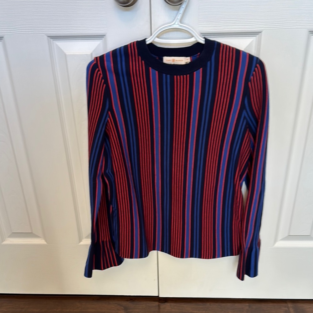 Tory Butch Striped Red and Blue Long Sleeve Top